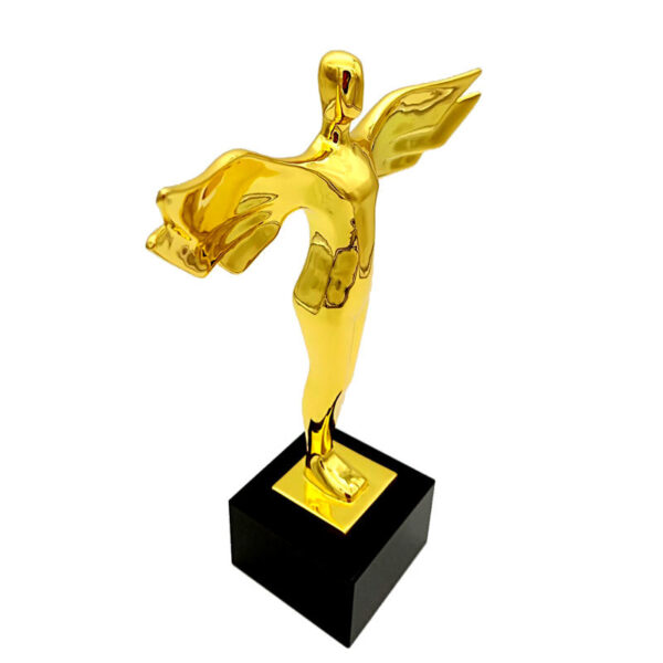 Gold plated angle shape metal trophy