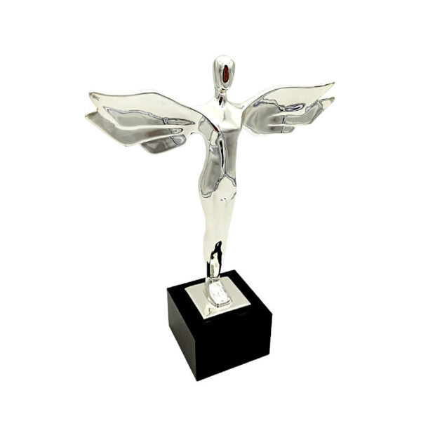 Silver plated metal angle trophy